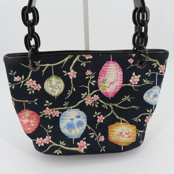 Talbots Paper Lanterns Cherry Blossom Flowers Embroidered Beaded Handbag Purse - Picture 2 of 11